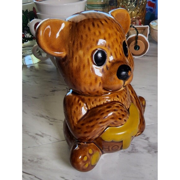 Vintage Ceramic Teddy Bear Honey Jar Pot Cute Brown Honeybear with Lid No Chips - Picture 2 of 8